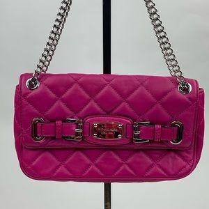 Michael Kors Quilted Pink And Silver Chain strap handbag purse Lined pockets NEW